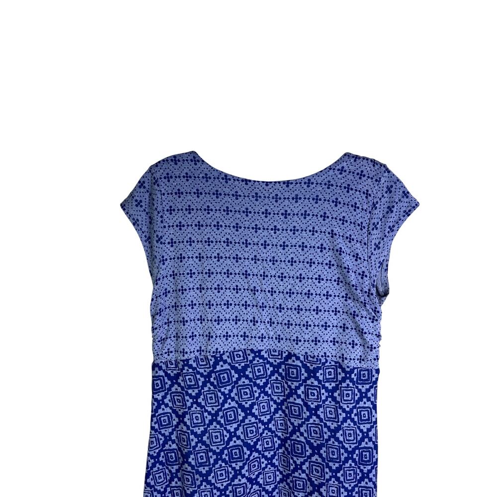 Athleta Dhara Dress Women M Blue Cotton Geometric Cap Sleeve VNeck Summer Casual - Picture 5 of 10